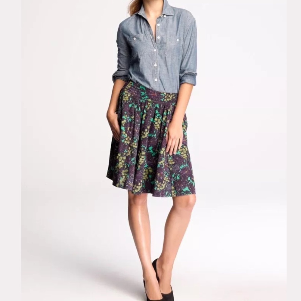J. CREW #55784 Elsie Nightfall Floral Skirt purple green pockets pleated